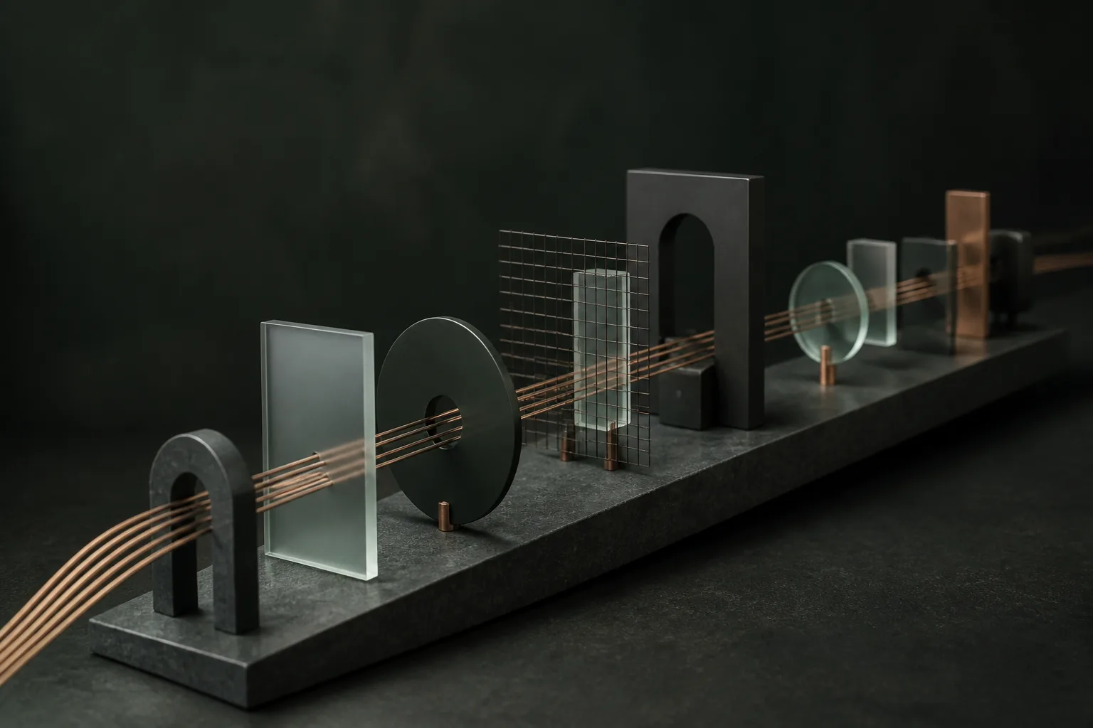 Sculptural interpretation of connected analytics signals passing through validation gates